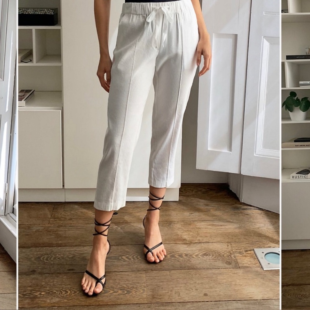Aritzia Babaton Day White Linen Casual Boho Summer Vacation Comfy Pants Sz M